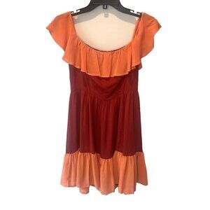 Reformation Pompeian Tantalize Bonnie Color Block Off Shoulder Ruffle Dress 8